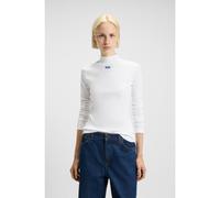 HUGO Top à col montant en coton stretch avec étiquette logotée - Style Easy Longsleeve_B, 50525318 Blanc XL