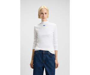 HUGO Top à col montant en coton stretch avec étiquette logotée - Style Easy Longsleeve_B, 50525318 Blanc XL
