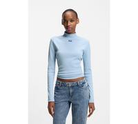 HUGO Top à col montant en coton stretch avec étiquette logotée - Style Easy Longsleeve_B, 50525318 bleu clair XS