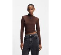 HUGO Top à col montant en coton stretch avec étiquette logotée - Style Easy Longsleeve_B, 50525318 Marron XS