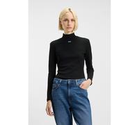 HUGO Top à col montant en coton stretch avec étiquette logotée - Style Easy Longsleeve_B, 50525318 Noir XXL