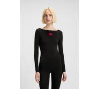 HUGO Top Slim Fit thermique avec étiquette logo rouge - Style LS-SHIRT THERMAL, 50486081 Noir XS