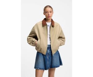 HUGO Veste en coton stretch avec col en velours côtelé contrastant - Style Falter-1_B, 50563076 Beige XS