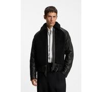 HUGO Veste en cuir ceinturée avec empiècements en peau retournée - Style Laran, 50567438 Noir M