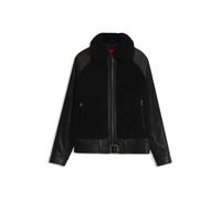 HUGO Veste en cuir ceinturée avec empiècements en peau retournée - Style Laran, 50567438 Noir S