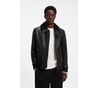 HUGO Veste en cuir matelassée avec détails en peau lainée - Style Lorano, 50567431 Noir M