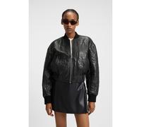 HUGO Veste en cuir Relaxed à motif matelassé - Style Lesana, 50542331 Noir XS