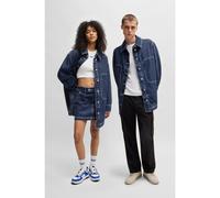 HUGO Veste en jean Oversize avec surpiqûres contrastantes - Style Galane_B, 50531741 Bleu foncé S