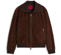HUGO Veste en cuir suédé à finitions côtelées en coton stretch - Style Laines, 50567441 Marron S