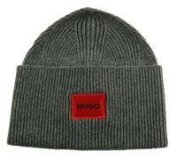 Hugo Xaff 6 Bonnet côtelé pour Homme avec Logo Rouge, Gris, Taille Unique