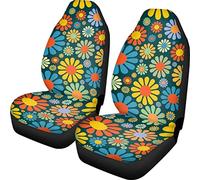 HUGS IDEA Accessoires de voiture Housses de siège avant pour femmes, motif fleur marguerite hippie 2 pcs - Noir