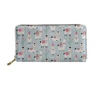 HUGS IDEA Animal Design Long Portefeuille Femme Sloth Imprimé Fermeture À Glissière PU Cuir Sac, Llamas 5, Taglia Unica, Portefeuille de voyage.