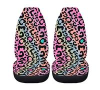 HUGS IDEA Auto Interior Accessories Lot de 2 housses de siège universelles pour siège avant de voiture Motif léopard Rose pailleté
