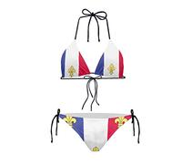 HUGS IDEA Bikini pour femme 2 pièces, triangle noué dos nu maillot de bain rembourré, drapeau national fleur fruit shell, Drapeau français, L
