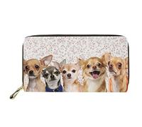 HUGS IDEA Buttefly Portefeuille long en cuir PU pour femme, Chihuahua mignon, Décontracté
