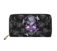 HUGS IDEA Buttefly Portefeuille long en cuir PU pour femme, Tête de mort papillon violet, Décontracté