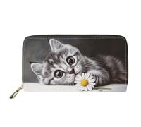 HUGS IDEA Buttefly Portefeuille long en cuir synthétique pour femme, Chat 3D., Décontracté