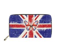 HUGS IDEA Buttefly Portefeuille long en cuir synthétique pour femme, Drapeau de l'Angleterre - Papillon, Décontracté