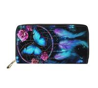 HUGS IDEA Buttefly Portefeuille long en cuir synthétique pour femme, Dream Catcherlue Papillon, Décontracté
