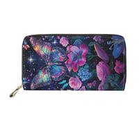 HUGS IDEA Buttefly Portefeuille long en cuir synthétique pour femme, Papillon Rose Violet, Décontracté