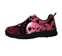 Hugs Idea Chaussures de course légères et souples pour femme Motif crâne floral - Rouge - Punk Skull 3, 43.5 EU