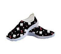 HUGS IDEA Chaussures de marche confortables pour femme - Motif floral - Antidérapantes - Respirantes - En maille - Confortables - Pour le travail - - Dentiste noir., 37 EU