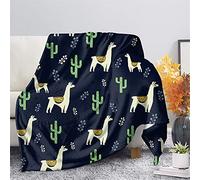 HUGS IDEA Couverture bleu marine avec cactus alpaga de dessin animé, lama du désert, couvertures mignonnes pour tout le monde, couverture de climatiseur épaisse en flanelle pour aider à dormir - XL