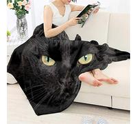 HUGS IDEA Couverture de luxe en fausse fourrure - Motif chat noir 3D animal, tendance, doux, chaud, douillet, peluche super douce et chaude - L