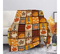 HUGS IDEA Couverture de Thanksgiving - Automne - Orange chaud - Collage - Nain de jardin - Tournesol, citrouille, érable - Treillis - Patchwork - Pour parent et enfants - S
