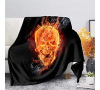 HUGS IDEA Couverture en peluche en forme de tête de mort brûlante, décoration d'Halloween, couverture d'été, de printemps, de climatisation, couverture squelette sur feu en flanelle douce - XS