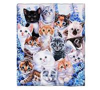 HUGS IDEA Couverture motif chat peinture à l'huile portrait de famille de chat, jeté amusant et adorable en flanelle bleu lilas britannique chats à poils courts amoureux couvertures pleine saison - S