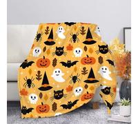 HUGS IDEA Couverture polaire décorative d'Halloween pour garçons et filles, motif fantôme de dessin animé, couverture en peluche pour canapé, chambre d'enfant, couverture polaire légère et douce
