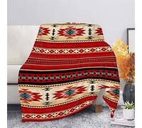 HUGS IDEA Couverture tribale Navajo Aztec à rayures - Couvre-lit, tapis pour canapé, motif ethnique du Sud-Ouest - Couverture de camping et pique-nique pour l'extérieur - Rouge - 2XL