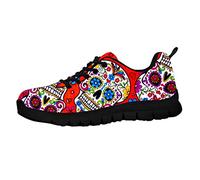 HUGS IDEA CrâNe Bonbon Rouge Mousse LéGèRe Chaussures Plates Sport Chaussures Course, Gothique Tribal Mode Bonbons CrâNe Sucre Fleur Fitness Jogging pour Les Femmes EU 40