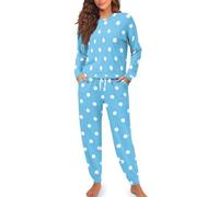 HUGS IDEA Ensemble de détente 2 pièces pour femme - Ensemble pyjama tendance à manches longues pour femme, Pois bleus., L