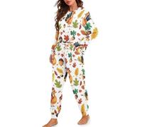 HUGS IDEA Ensemble de pyjama 2 pièces pour femme à manches longues avec pantalon, Feuille d'automne de dinde, L
