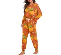 HUGS IDEA Ensemble de pyjama 2 pièces pour femme avec pantalon - Vêtement de nuit confortable pour l'automne, Récolte d'automne, L