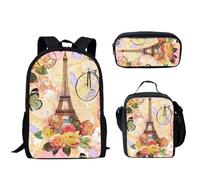 HUGS IDEA Ensemble sac à dos 3 en 1 pour enfants avec boîte à déjeuner, conteneur alimentaire portable, trousse à crayons, fournitures scolaires et de voyage, Tour de Paris