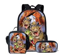 HUGS IDEA Ensemble sac à dos 3D dinosaure T-rex pour enfants, 43,2 cm, sac à dos à bandoulière, sac à déjeuner isotherme avec trousse à crayons