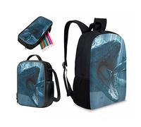 HUGS IDEA Ensemble sac à dos de 43,2 cm avec motif dinosaure de l'océan Mosasaurus - Sac à livres pour enfants - Avec boîte à déjeuner et trousse à crayons - 3 en 1