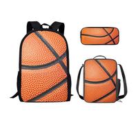 HUGS IDEA Ensemble sac à dos d'école pour filles, sac à dos avec boîte à déjeuner, trousse à crayons, cartable, sac à dos décontracté pour adolescents et garçons, Ballon de basket 3D.
