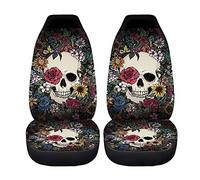 HUGS IDEA Housses de siège de voiture avec motif tête de sucre floral pour femmes et hommes, 2 packs, accessoires de siège auto, protecteurs de siège universels à dossier haut, souples et durables