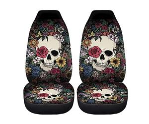 HUGS IDEA Housses de siège de voiture avec motif tête de sucre floral pour femmes et hommes, 2 packs, accessoires de siège auto, protecteurs de siège universels à dossier haut, souples et durables