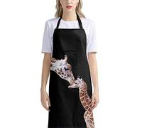 HUGS IDEA Lengthen Tablier de cuisine, parent-enfant Girafe Tablier de barbecue pour femme et homme, sangle de cou réglable avec poche, 91,5 x 68 cm, pour chef, restaurant, cuisine
