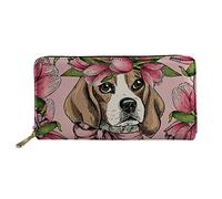 HUGS IDEA Long portefeuille pour femmes et filles - Adorable motif chiot et fleurs - Porte-cartes avec fermeture éclair, Beagle, Taille unique, Portefeuille pour passeport