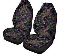 HUGS IDEA Lot de 2 housses de siège avant de voiture avec motif tortue de mer bohème - Ajustement universel pour camions, SUV, fourgonnettes, sièges arrière hauts de voiture