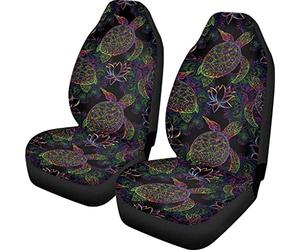 HUGS IDEA Lot de 2 housses de siège avant de voiture avec motif tortue de mer bohème - Ajustement universel pour camions, SUV, fourgonnettes, sièges arrière hauts de voiture