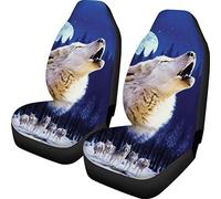Hugs Idea Lot de 2 housses de siège avant de voiture, confortables avec motif artistique tendance de loups hurlant à la lune Taille universelle Décoration pour la plupart des voitures