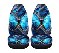 HUGS IDEA Lot de 2 housses de siège de voiture avec motif papillon bleu, uniquement pour siège avant, durables, antidérapantes, protège-sièges avec dossier haut, accessoires de voiture pour femmes