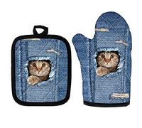 Hugs Idea Lot de mini gants de cuisine avec impression 3D Motif chat Résistant à la chaleur